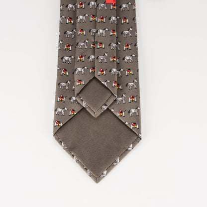 Hermes Printed Silk Mens Neck Tie Kaki Gris Fonce Rouge 4 of 4