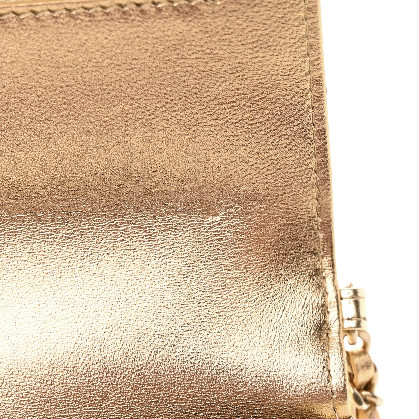 Hammered Metallic Calfskin Quilted Wallet On Chain WOC Gold