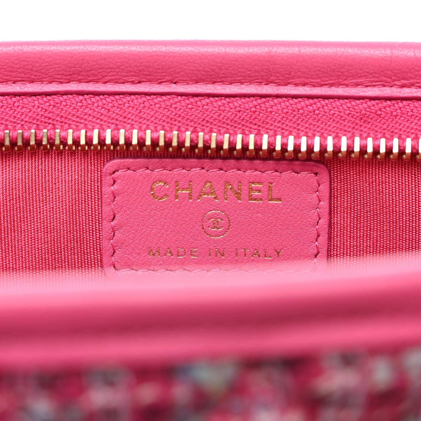 Tweed PVC Lambskin Wristlet Pouch Pink
