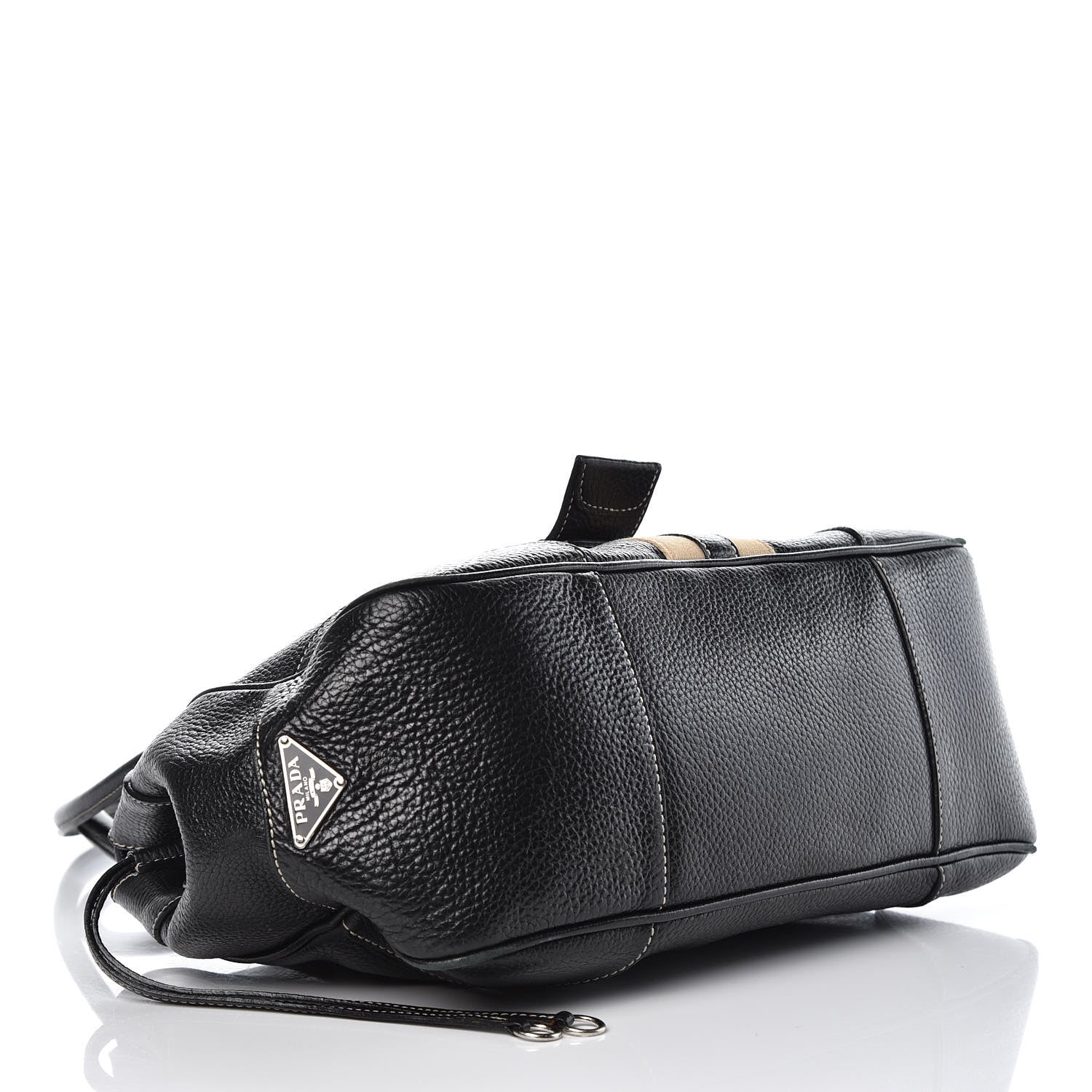 Prada Vitello Daino Stripe Shoulder Bag Black 4 of 15