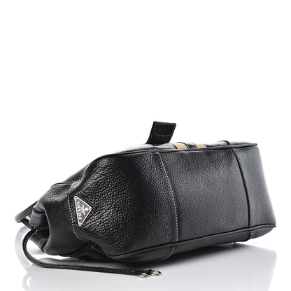 Prada Vitello Daino Stripe Shoulder Bag Black 4 of 15