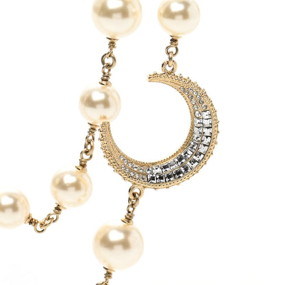 Chanel Pearl Baguette Crystal CC Moon Long Necklace Silver 4 of 5