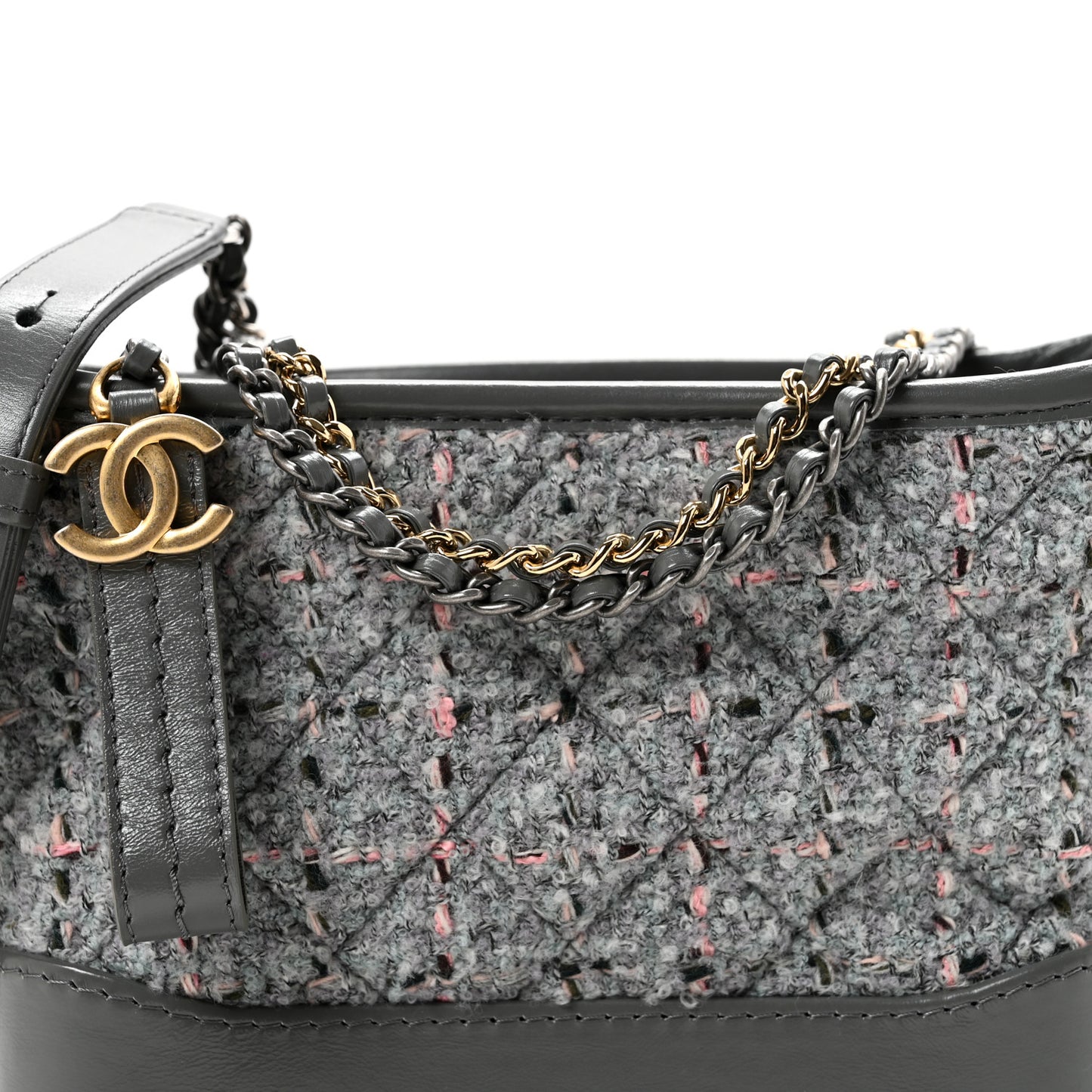 Tweed Calfskin Quilted Small Gabrielle Hobo Grey