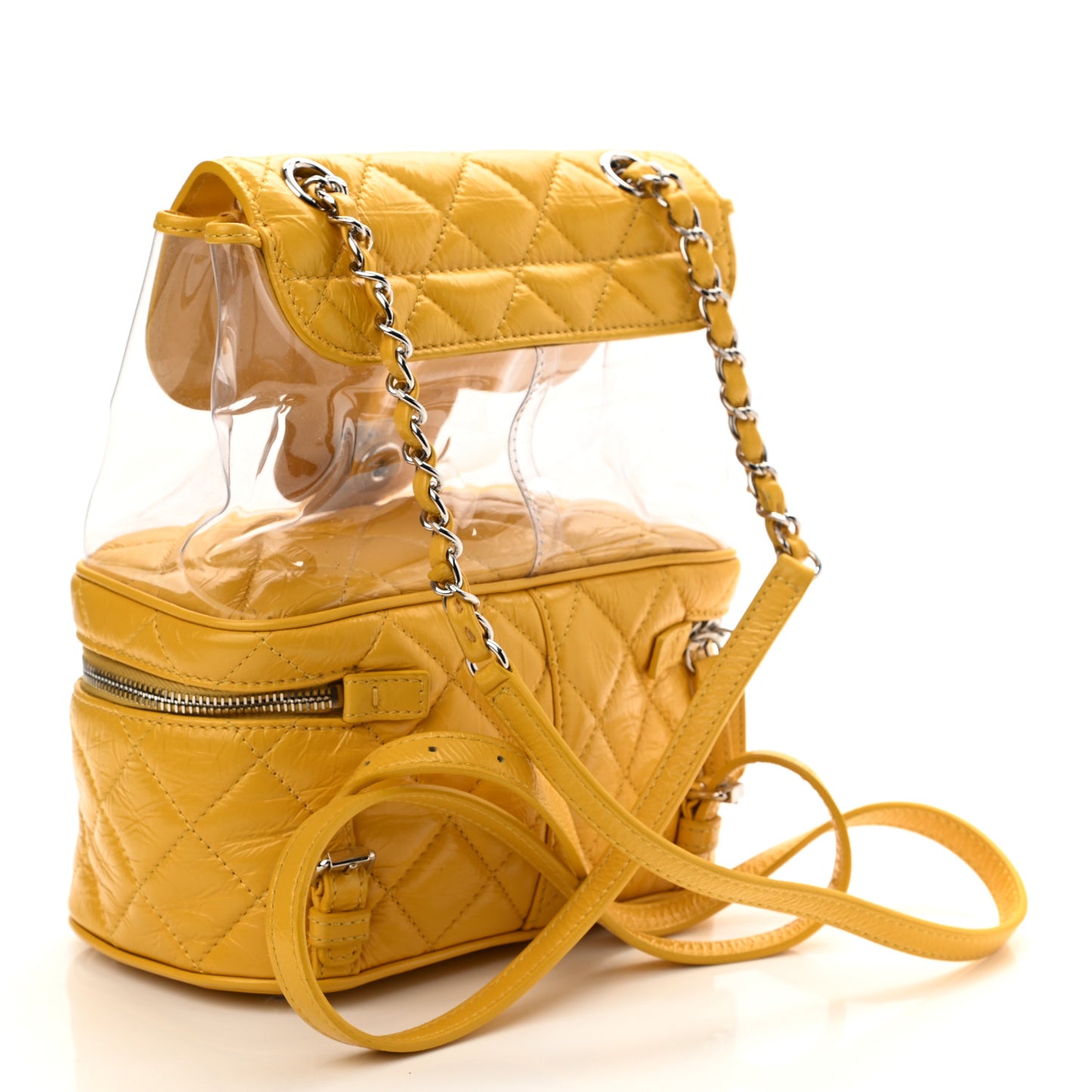 Crumpled Calfskin PVC Quilted Backpack Yellow
