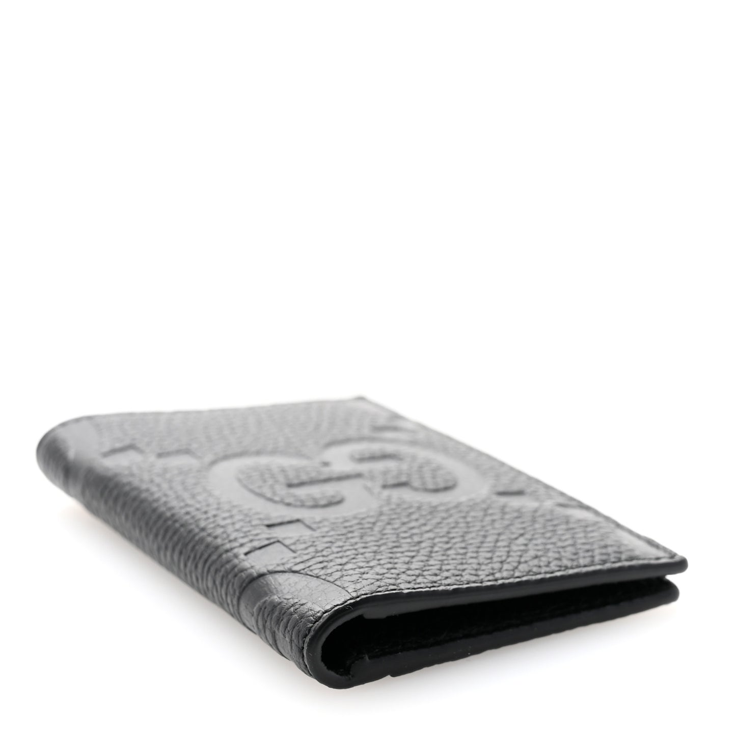 Piuma Calfskin Jumbo GG Embossed Card Case Black
