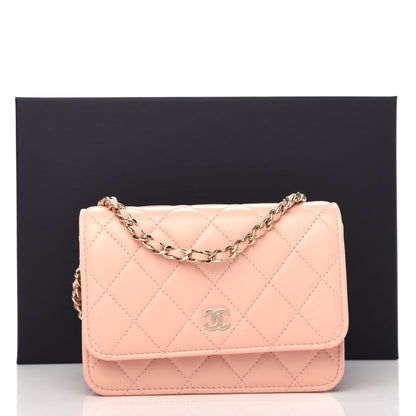 Chanel Lambskin Quilted Mini Wallet On Chain WOC Light Pink 11 of 11