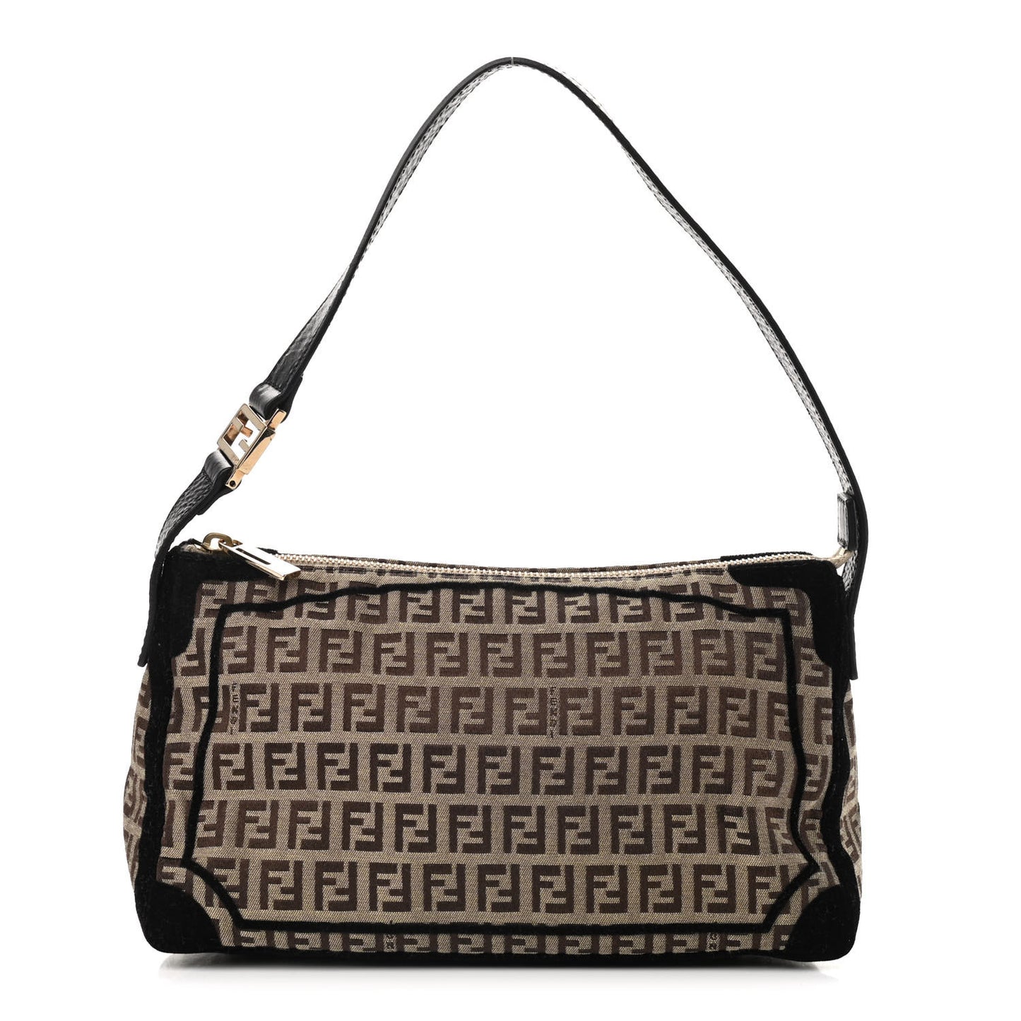 Zucchino Velvet Vitello Small Shoulder Bag Mogano Panna Black