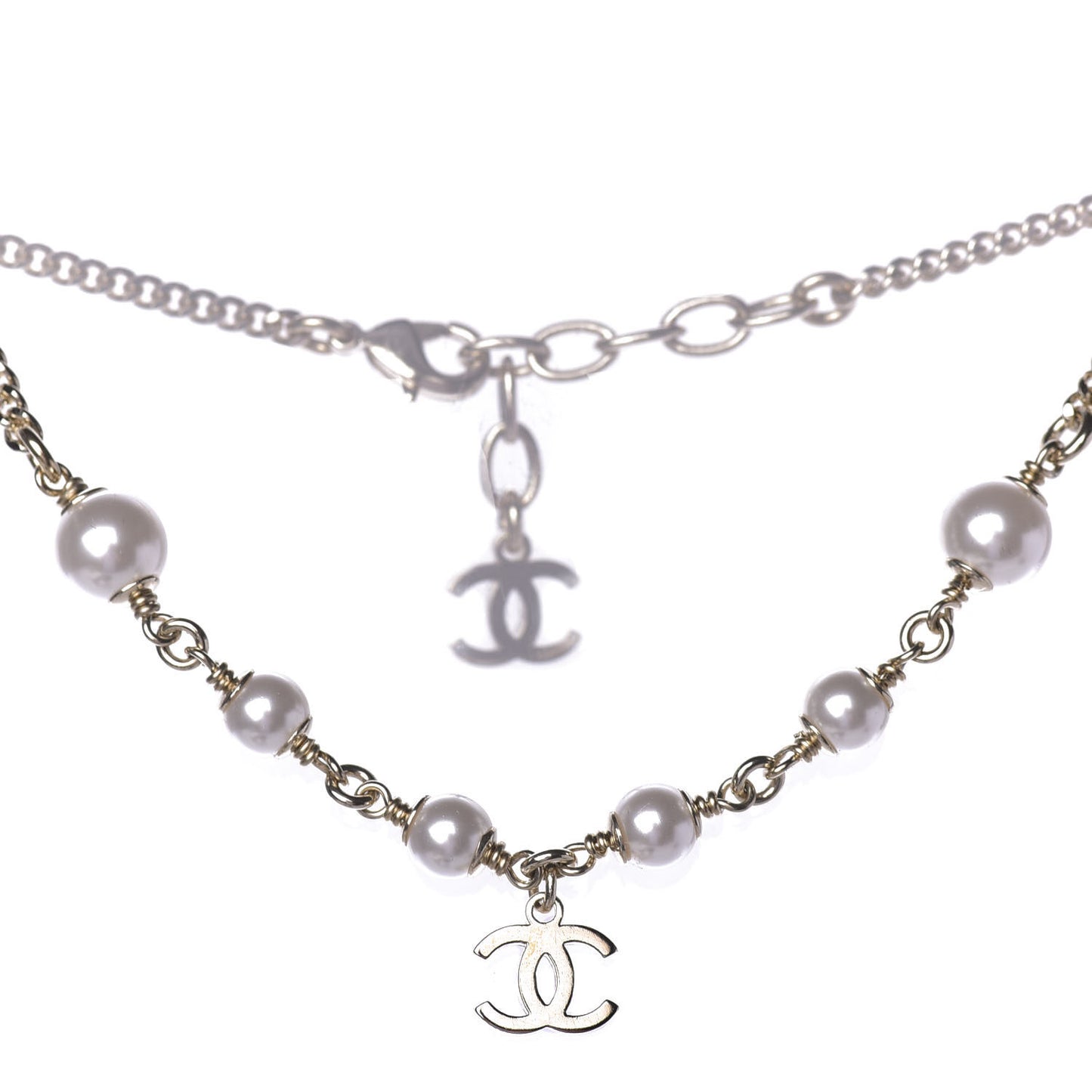 Pearl CC Chain Anklet Gold Pearly White