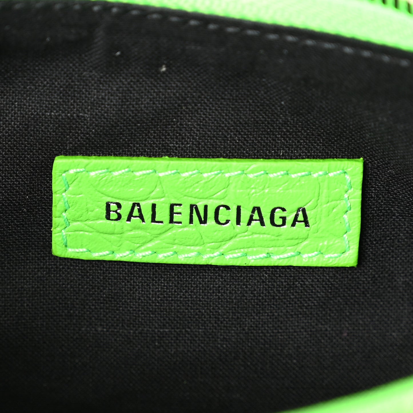 Extra Supple Calfskin Crocodile Embossed Le Cagole Shoulder Bag XS Acid Green
