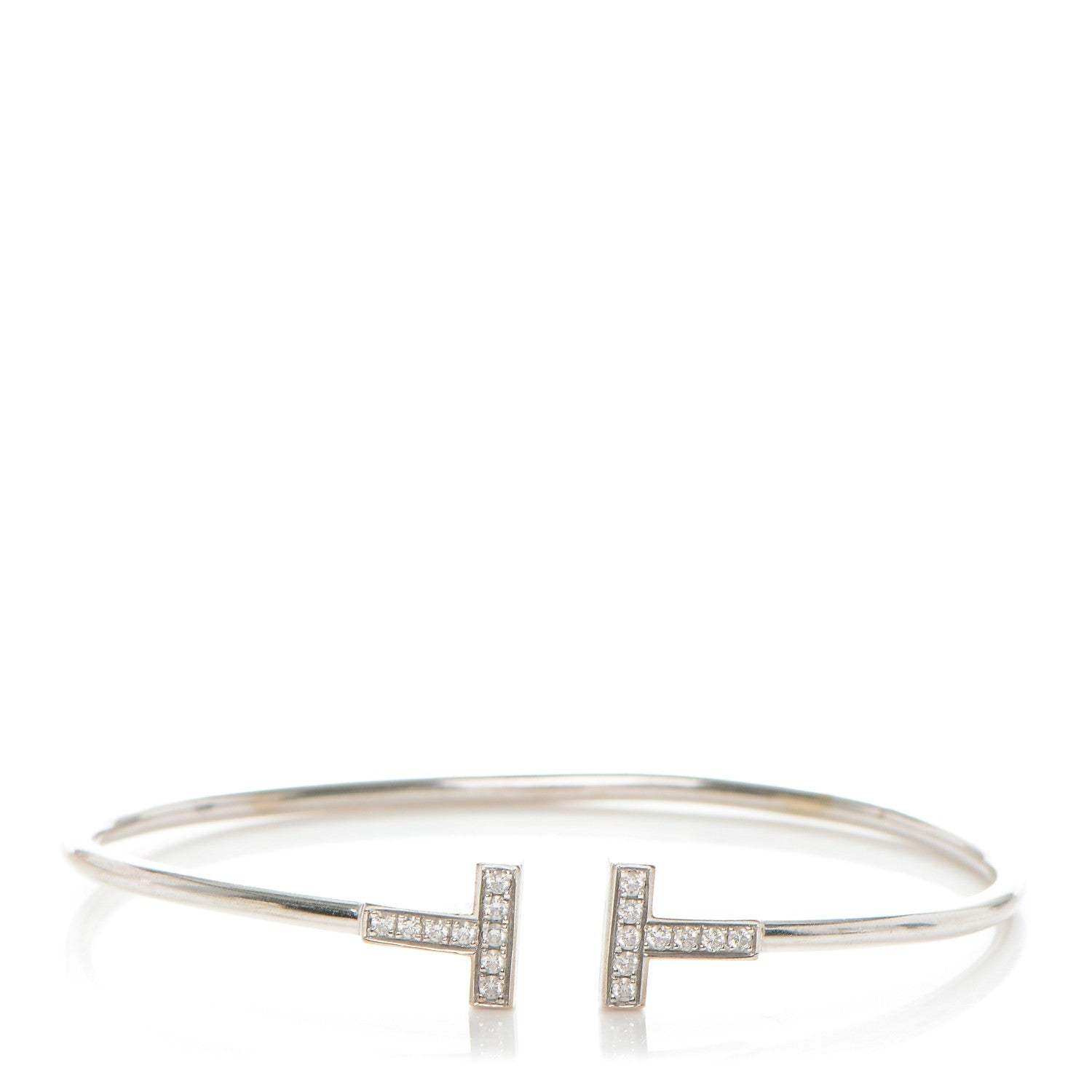 Tiffany 18K White Gold Diamond T Wire Bracelet 1 of 4