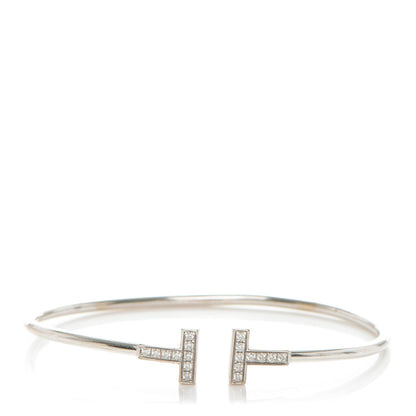 Tiffany 18K White Gold Diamond T Wire Bracelet 1 of 4