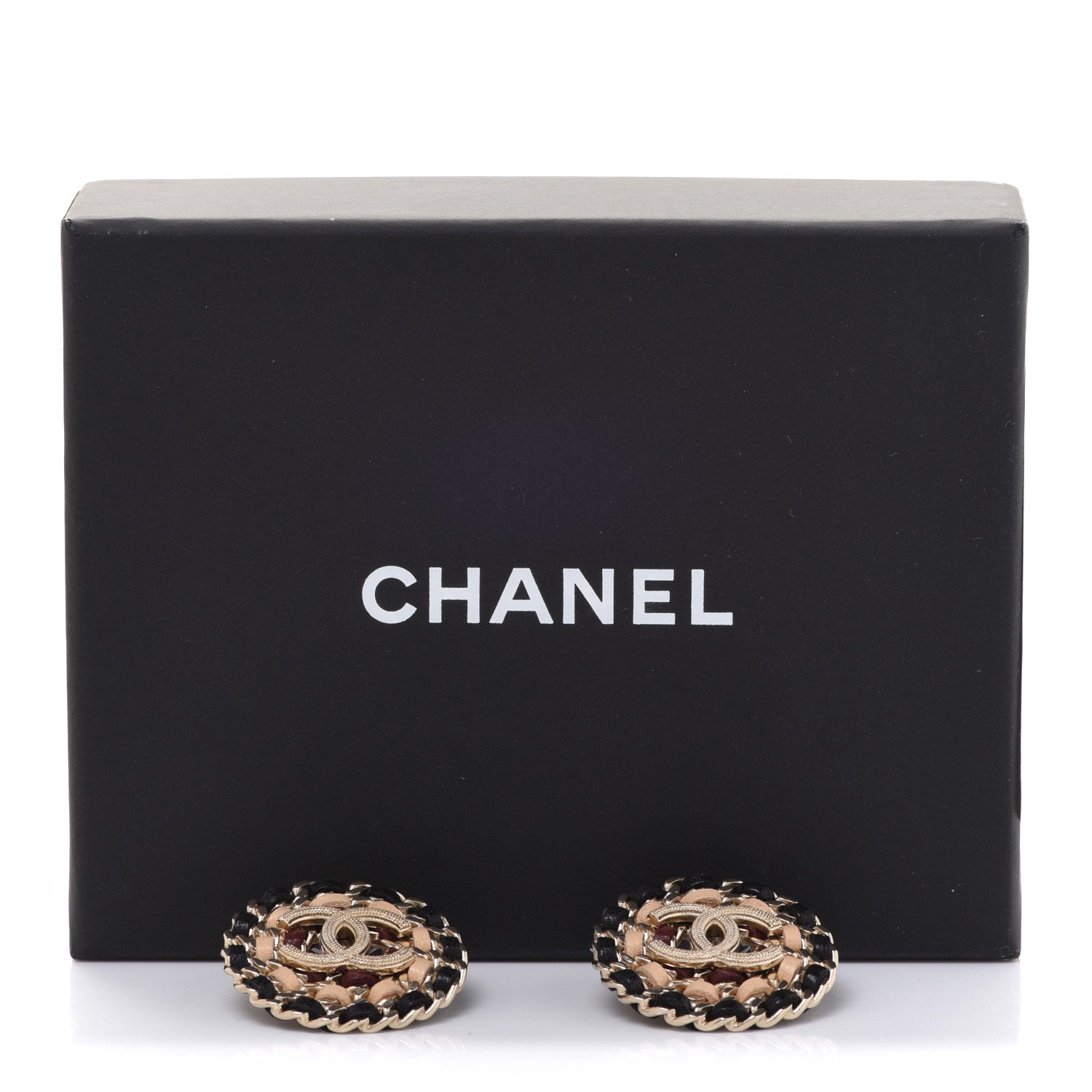 Chanel Metal Lambskin CC Round Earrings Black Gold 5 of 5