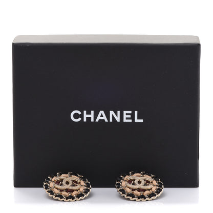 Chanel Metal Lambskin CC Round Earrings Black Gold 5 of 5