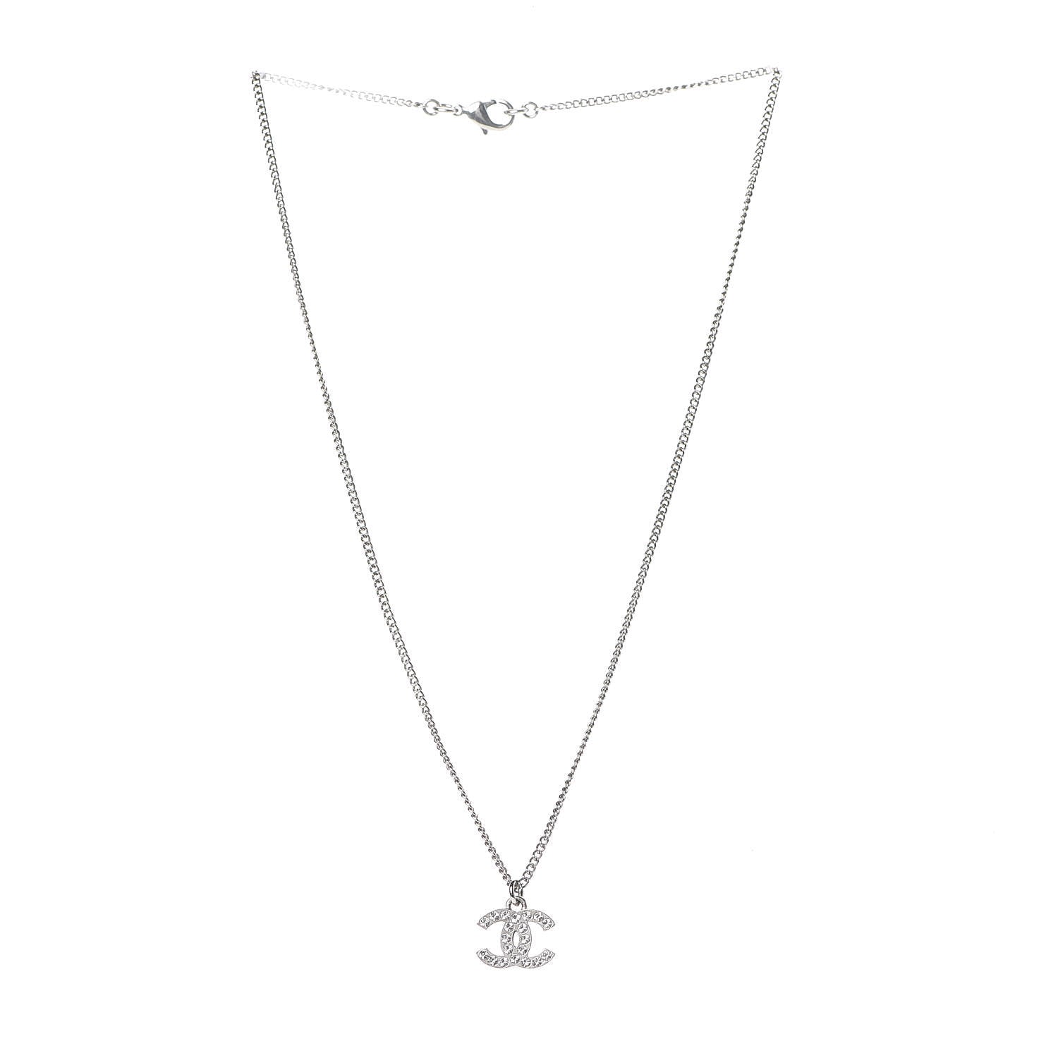 Chanel Crystal Timeless CC Necklace Silver 3 of 6