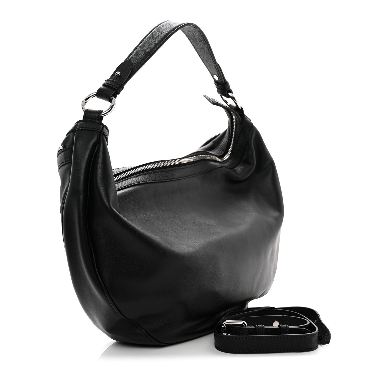 Calfskin Small Repeat Zip Hobo Black
