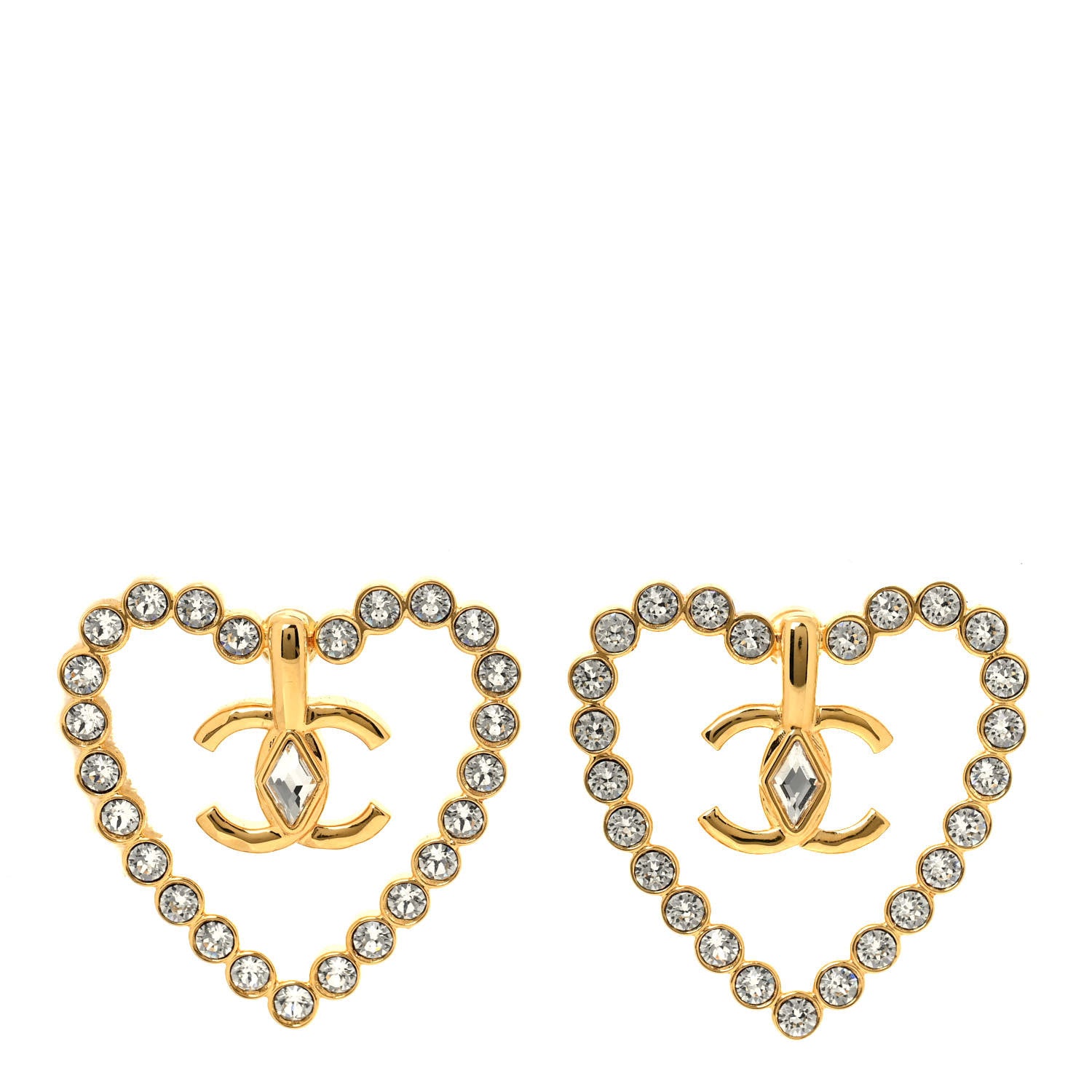 Chanel Crystal Heart CC Earrings Gold 1 of 4