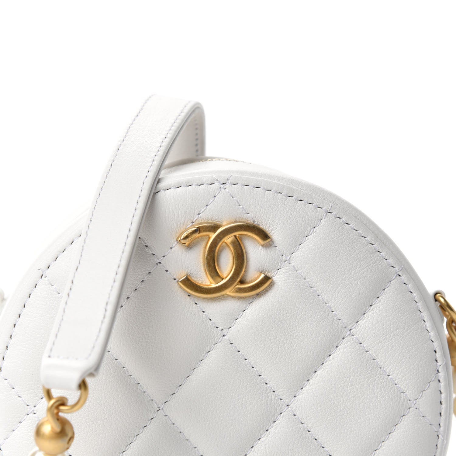 Chanel Calfskin Quilted About Pearls Round Clutch With Chain White 10 of 11