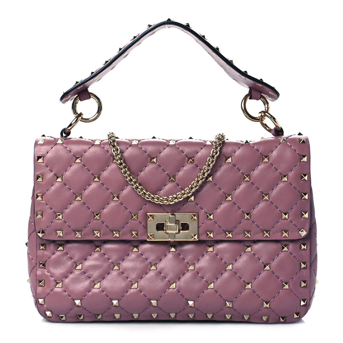 Lambskin Medium Rockstud Spike Shoulder Bag Antique Rose