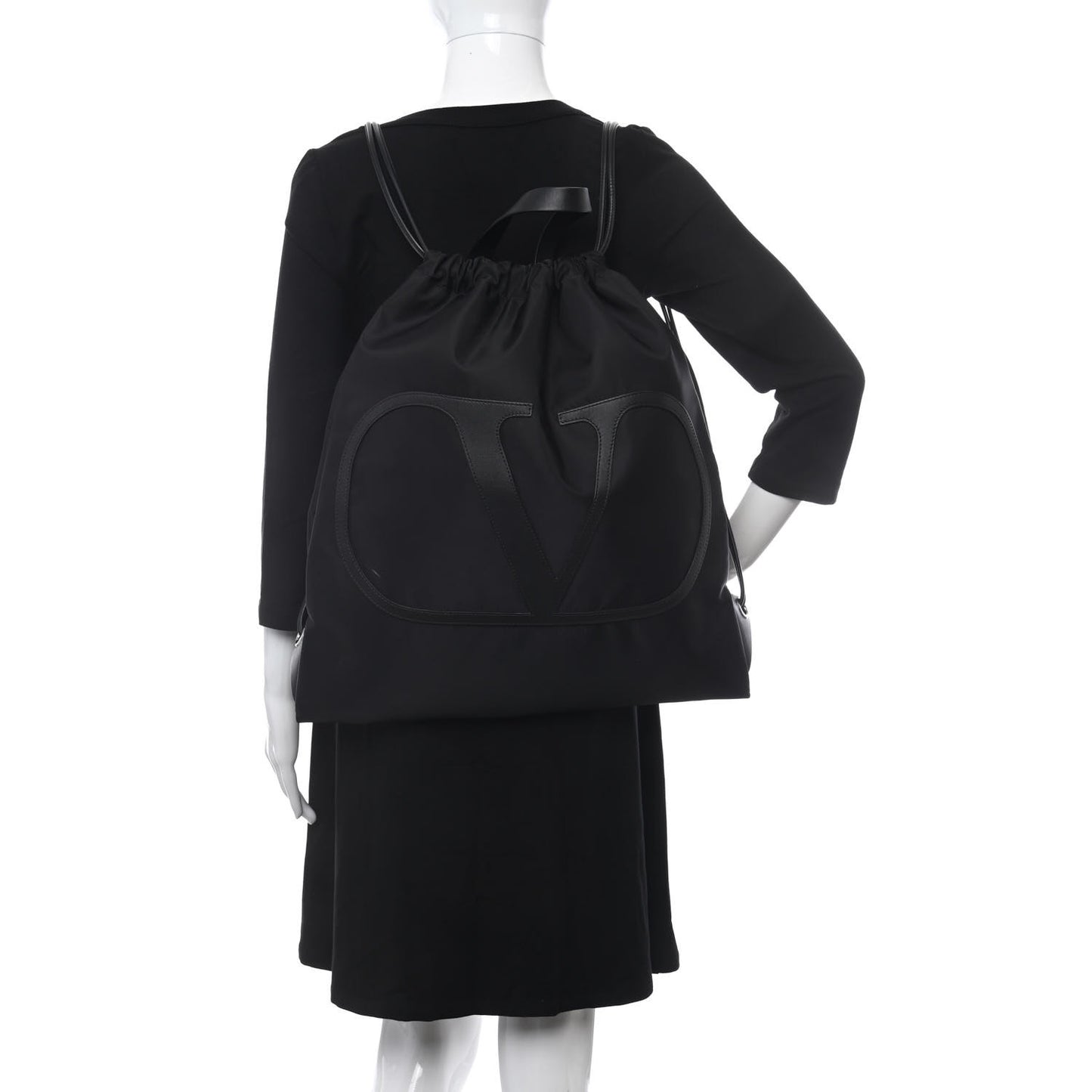 Nylon VLogo Drawstring Backpack Black