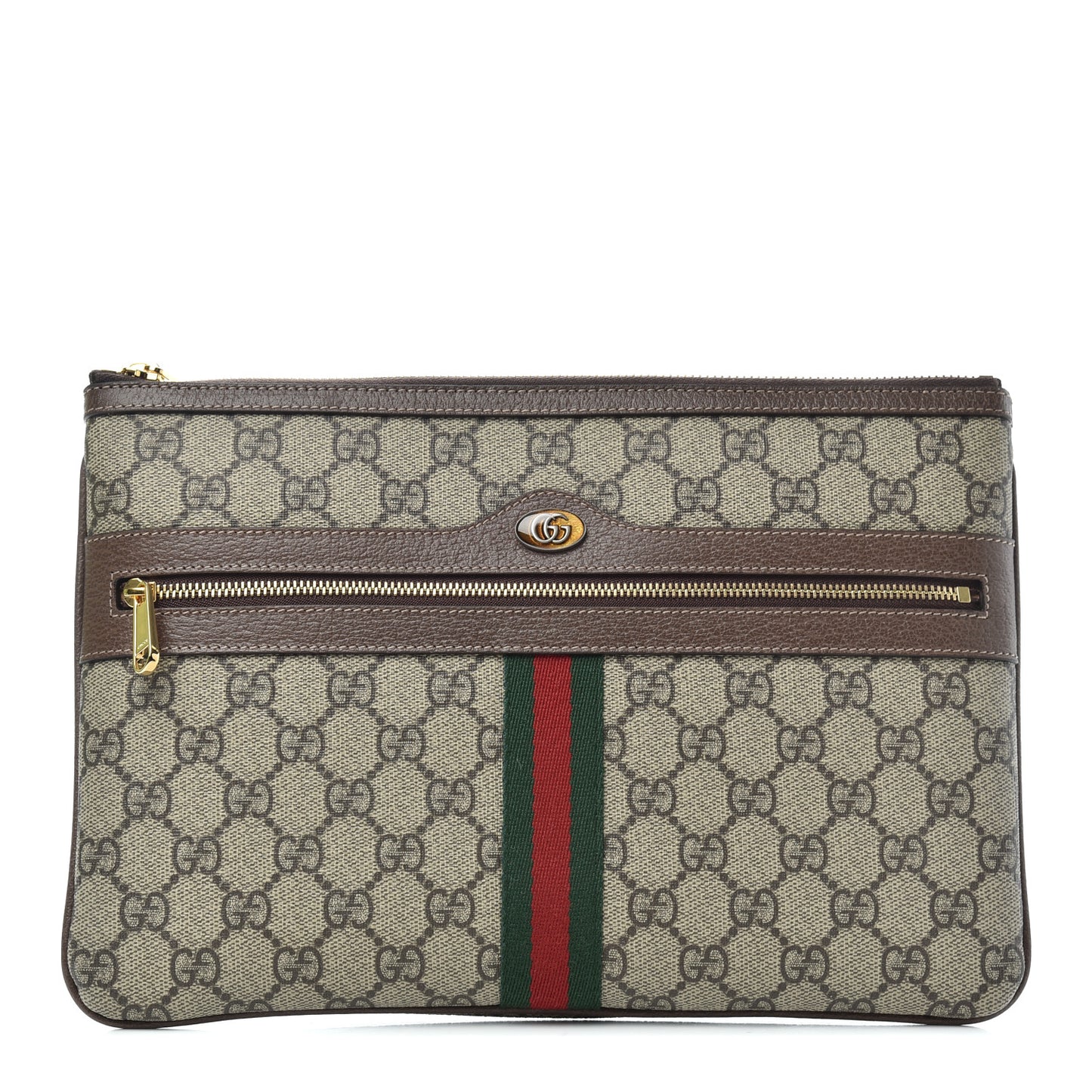 GG Supreme Monogram Large Ophidia Pouch Clutch Brown