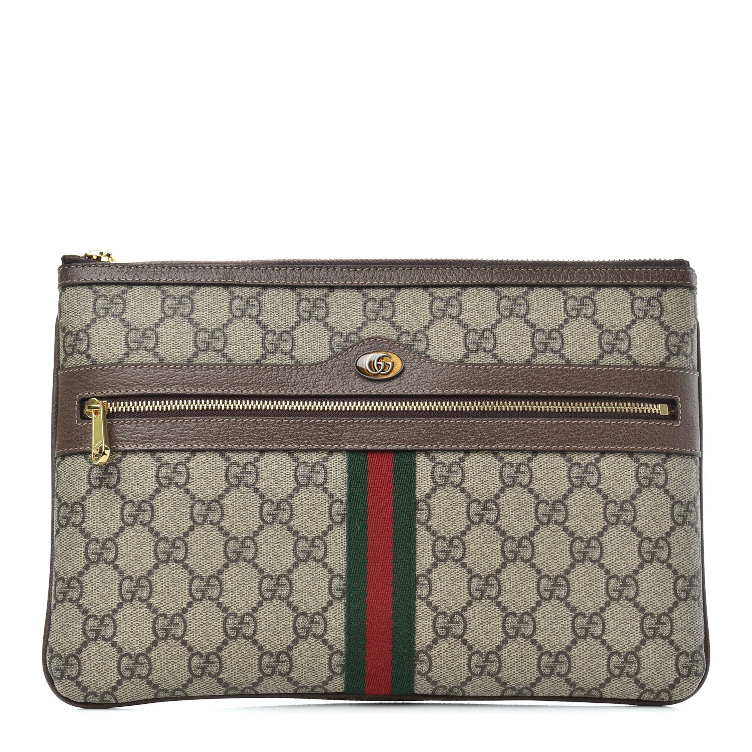Gucci GG Supreme Monogram Large Ophidia Pouch Clutch Brown 1 of 7