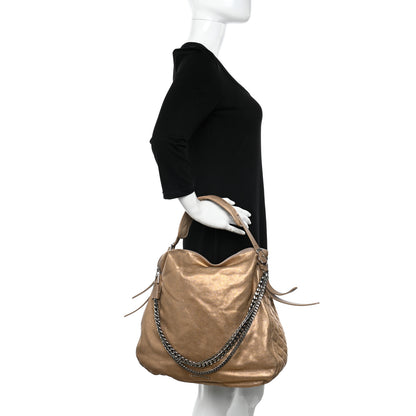 Jimmy Choo Metallic Shimmer Lambskin Biker Boho Gold 2 of 10