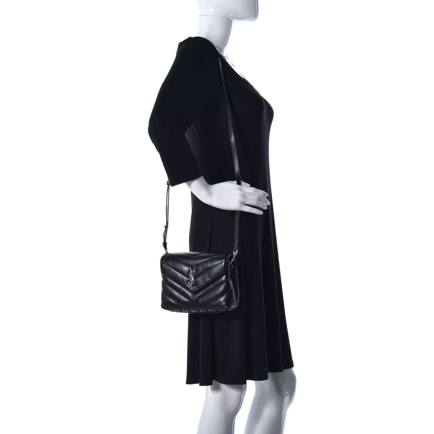Calfskin Y Quilted Monogram Toy Loulou Crossbody Bag Black