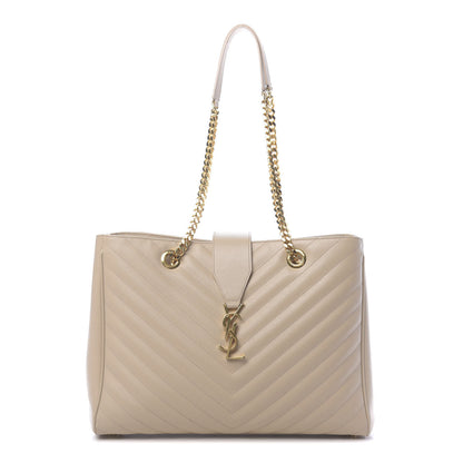 Saint Laurent Grain De Poudre Matelasse Chevron Monogram Shopping Bag Nude Powder 1 of 13