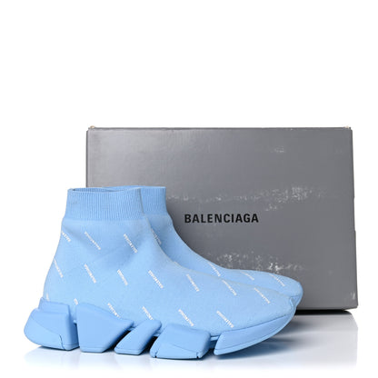 Balenciaga Technical 3D Recycled Knit Allover Logo Womens Speed 2.0 Sneakers 39 Soft Blue White 9 of 9