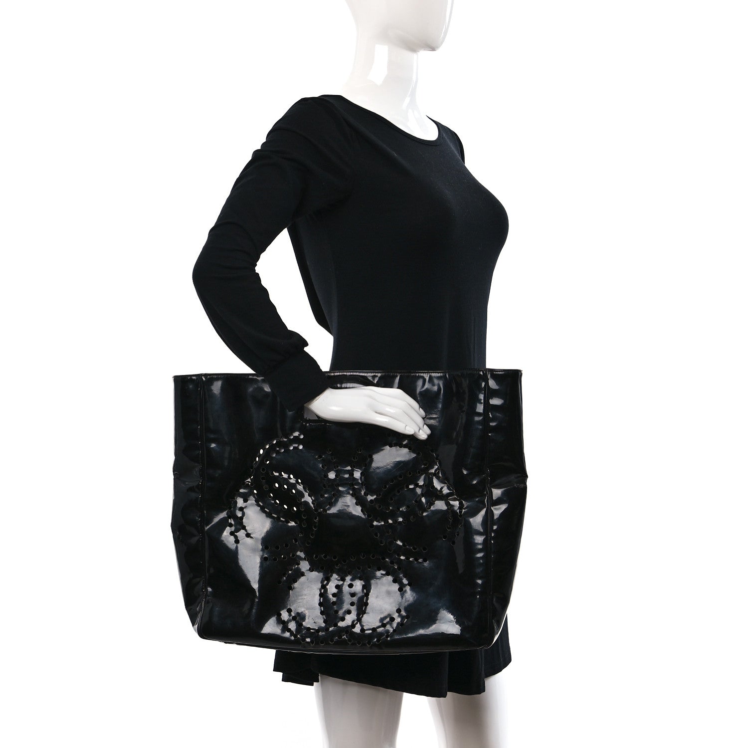 Chanel Patent Perforated CC Handle Bag Black 2 of 8