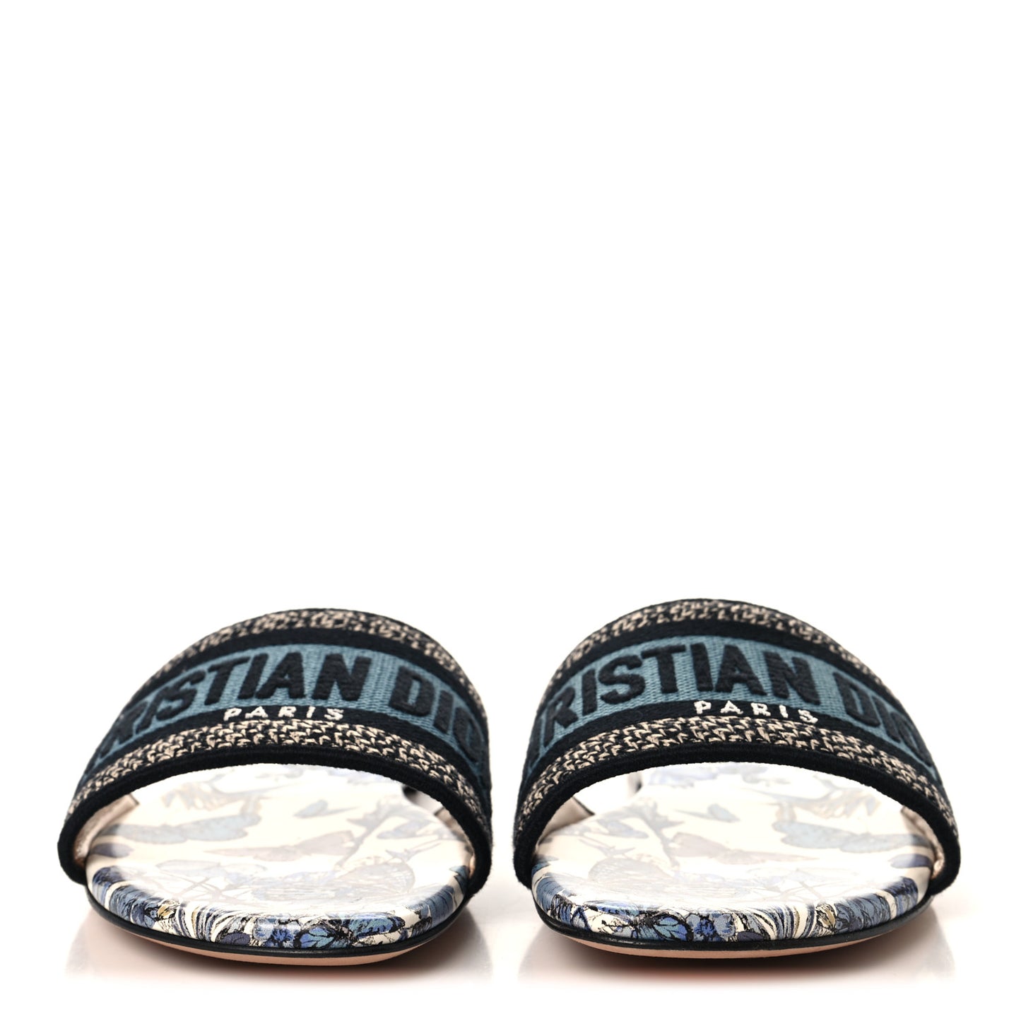 Canvas Embroidered Butterfly Dway Mules Slide Sandals 38 White Blue