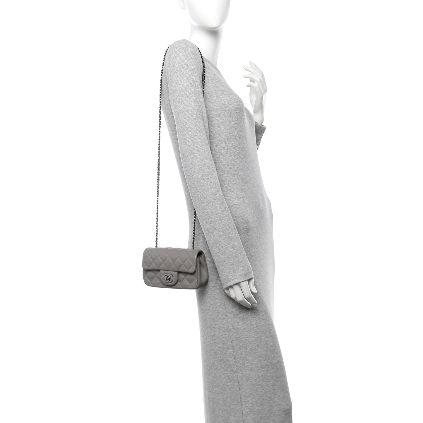 Lambskin Quilted Extra Mini Rectangular Flap Grey