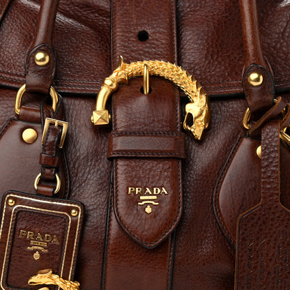 Prada Cervo Deerskin Animalier Large Satchel Cacao 7 of 14