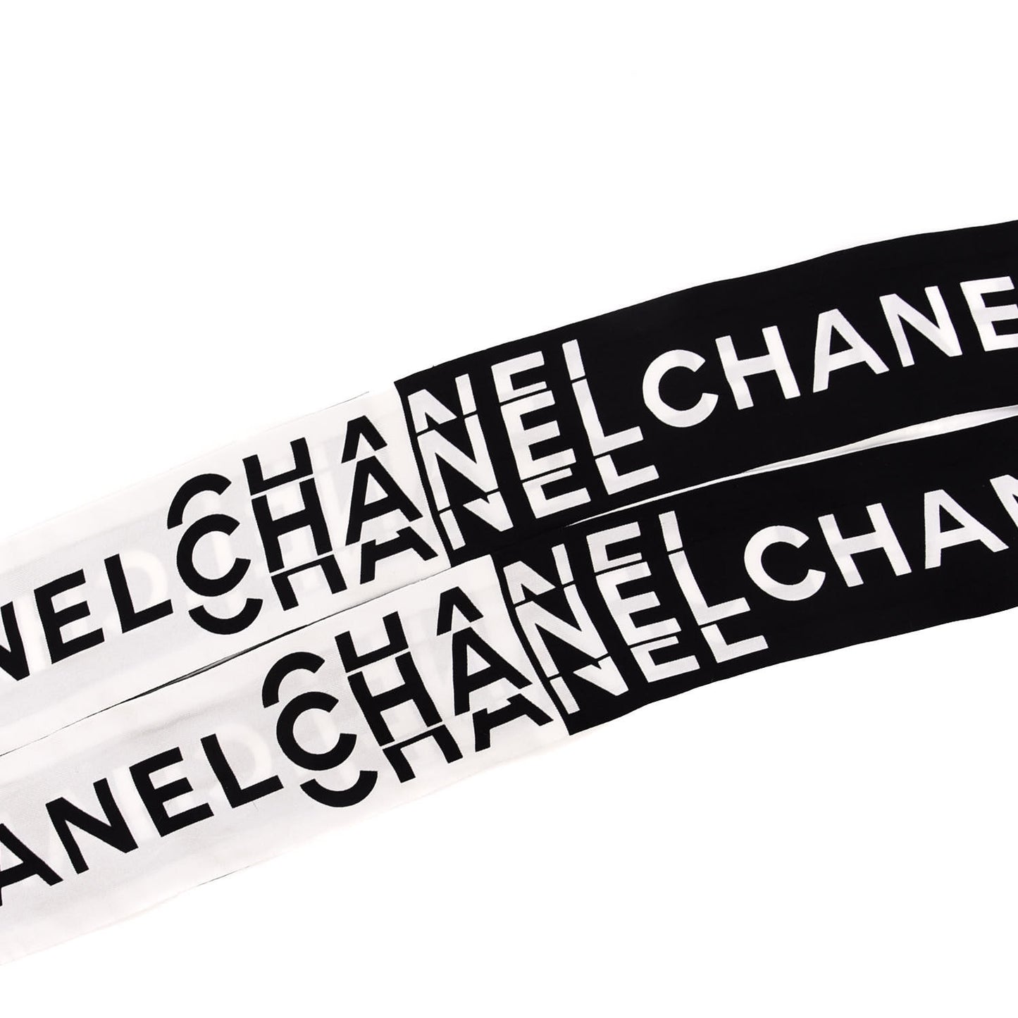 Silk Logo Slim Bandeau Scarf Black White