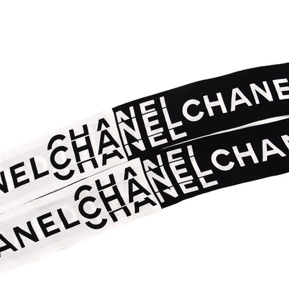 Chanel Silk Logo Slim Bandeau Scarf Black White 3 of 4