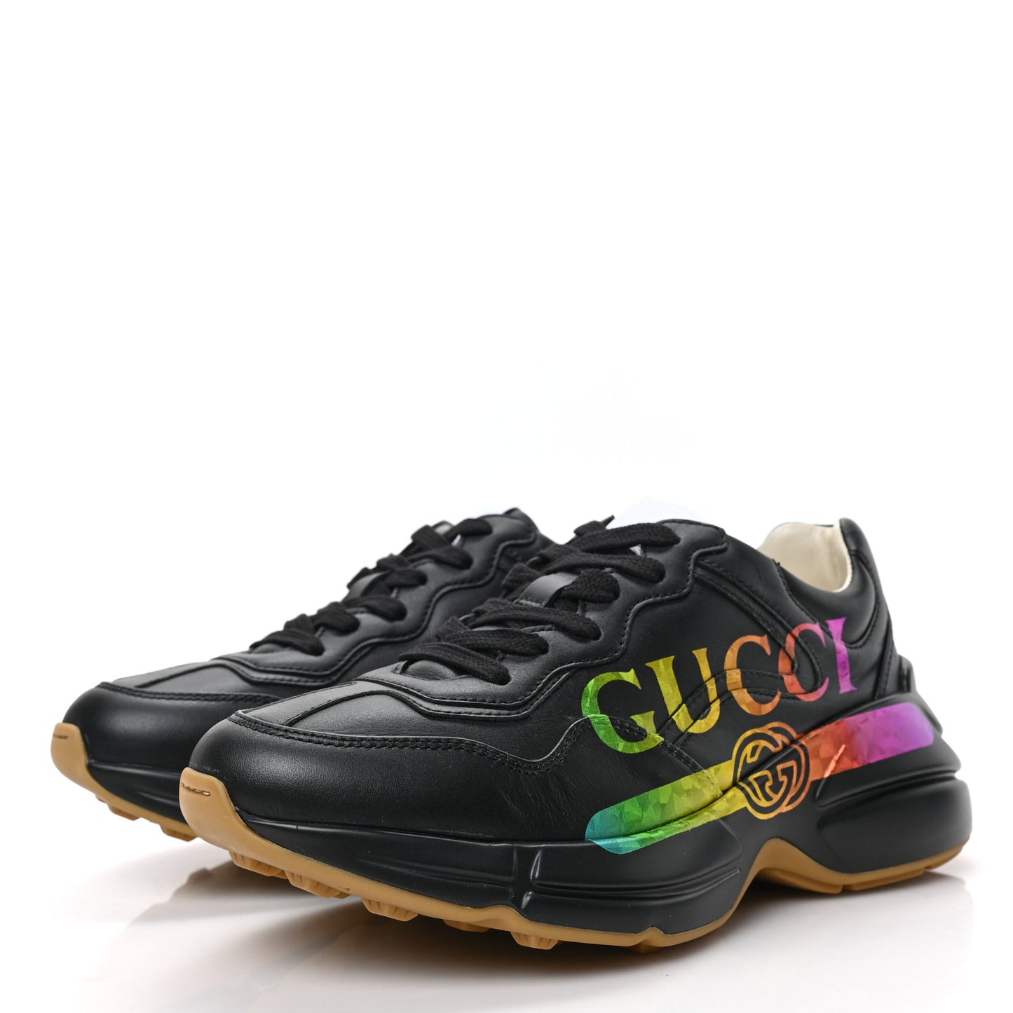 Calfskin Iridescent Logo Womens Rhyton Sneakers 35 Black