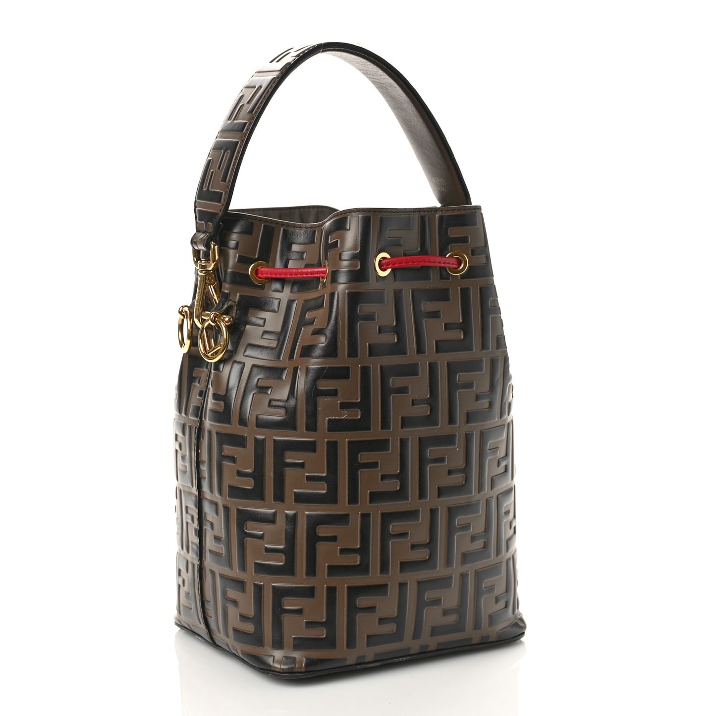 Vitello Grace F is Fendi Bi-Color FF 1974 Embossed Grande Mon Tresor Bucket Bag Maya Black Fragola