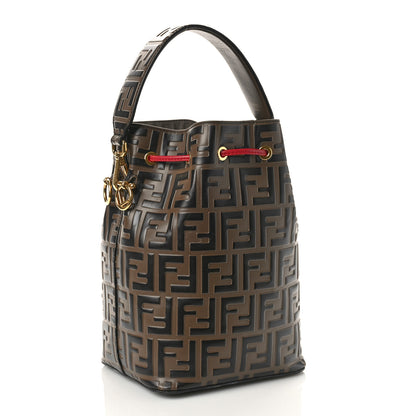 Fendi Vitello Grace F is Fendi Bi-Color FF 1974 Embossed Grande Mon Tresor Bucket Bag Maya Black Fragola 3 of 11