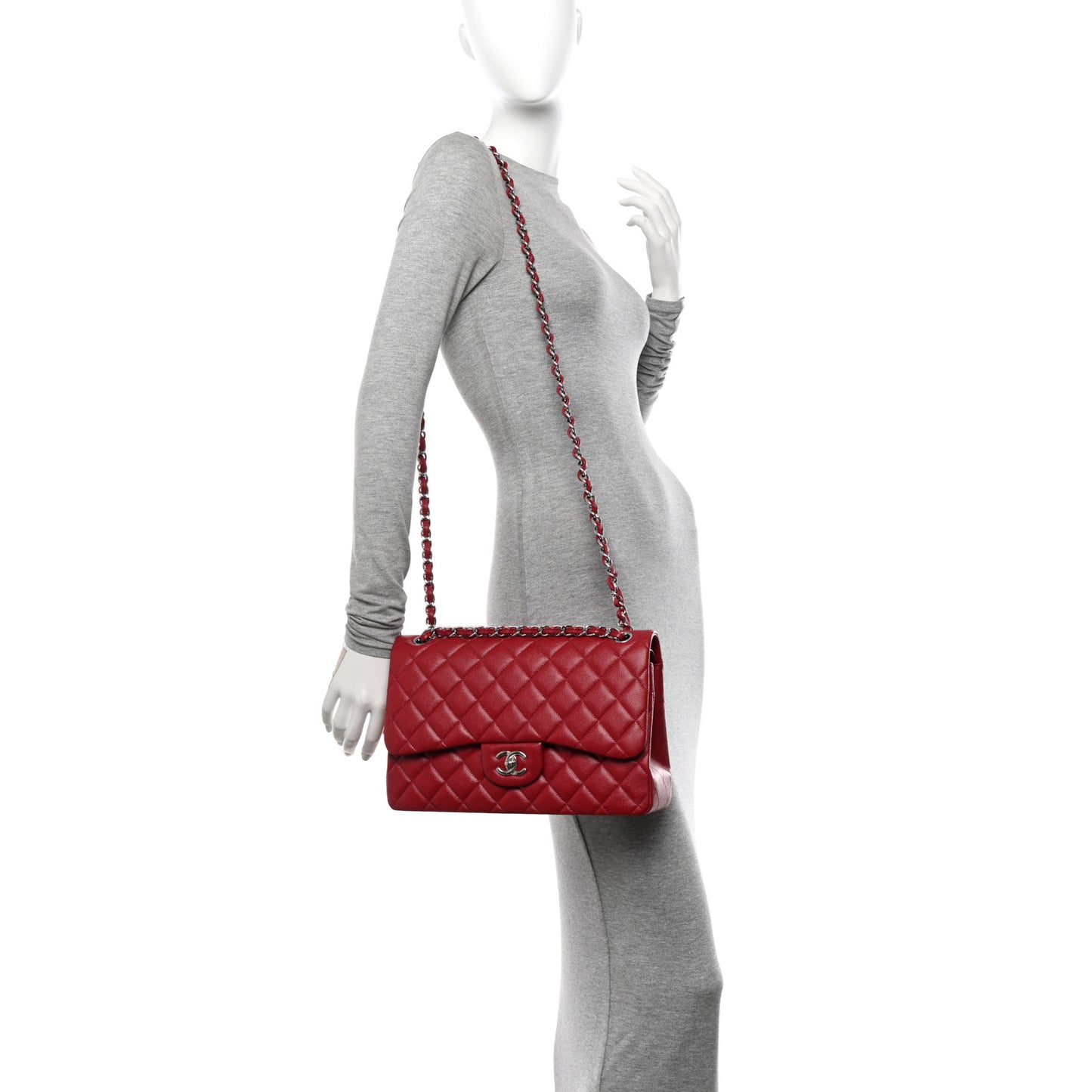 Caviar Quilted Jumbo Double Flap Dark Red