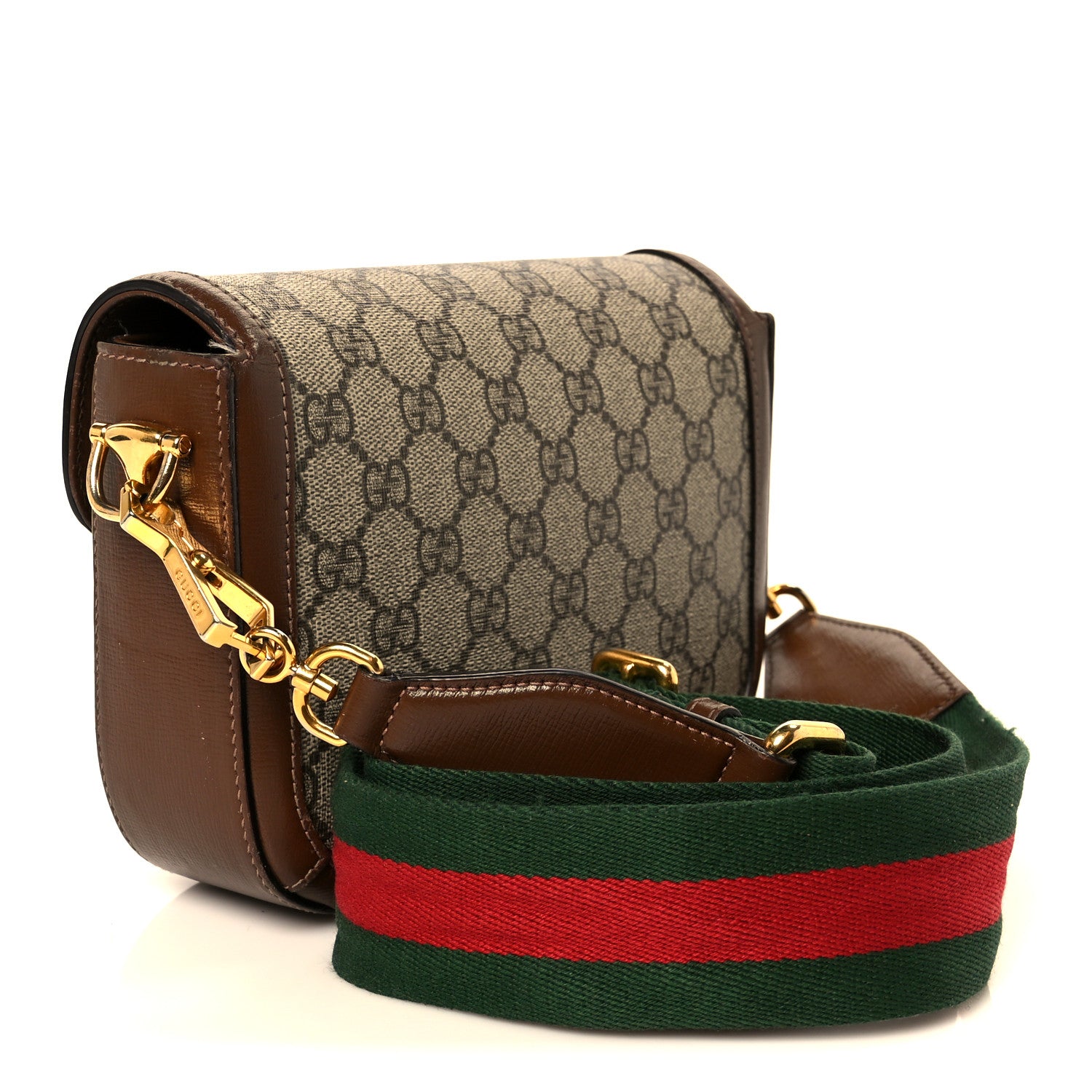 Gucci GG Supreme Monogram Web Mini Horsebit 1955 Shoulder Bag Beige Brown Sugar 3 of 13