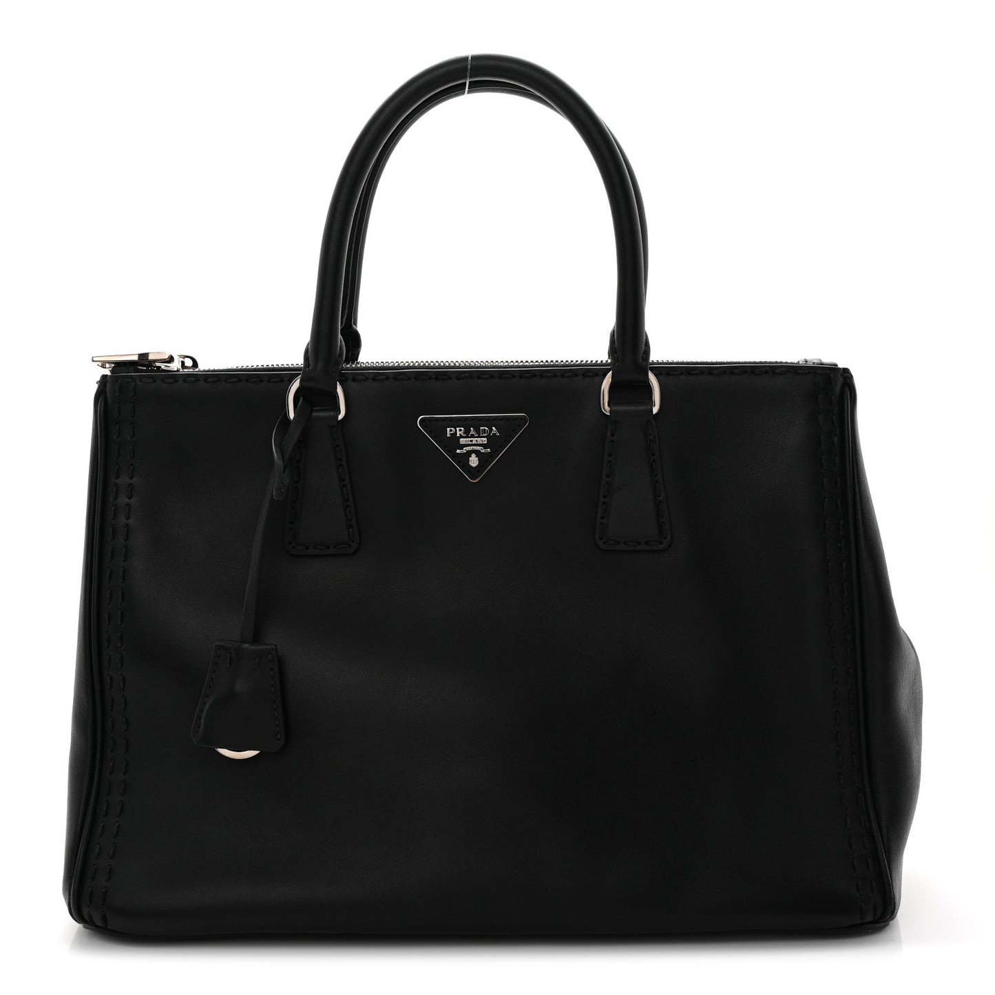 City Calf Hand Stitched Large Galleria Double Zip Tote Black