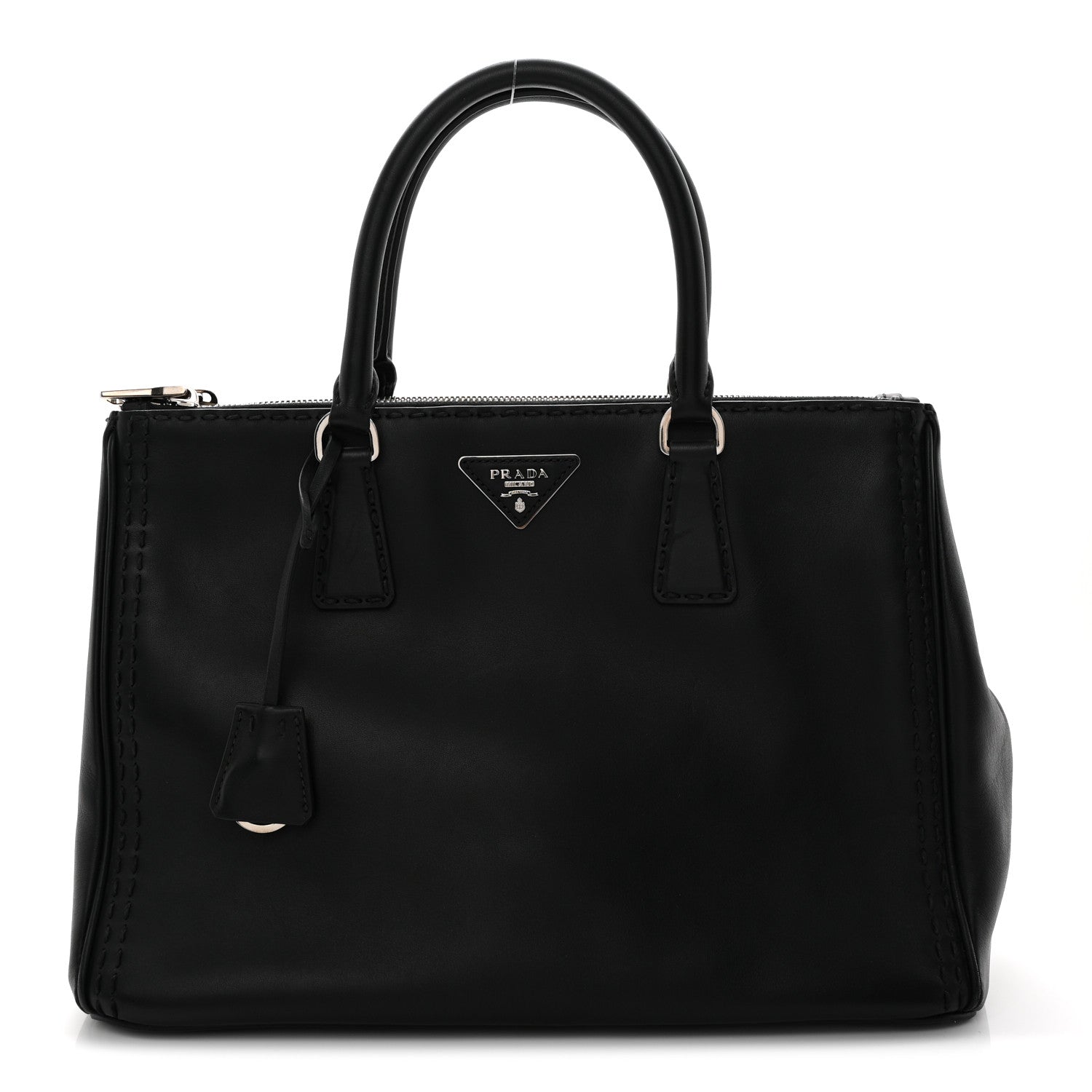 Prada City Calf Hand Stitched Large Galleria Double Zip Tote Black 1 of 13