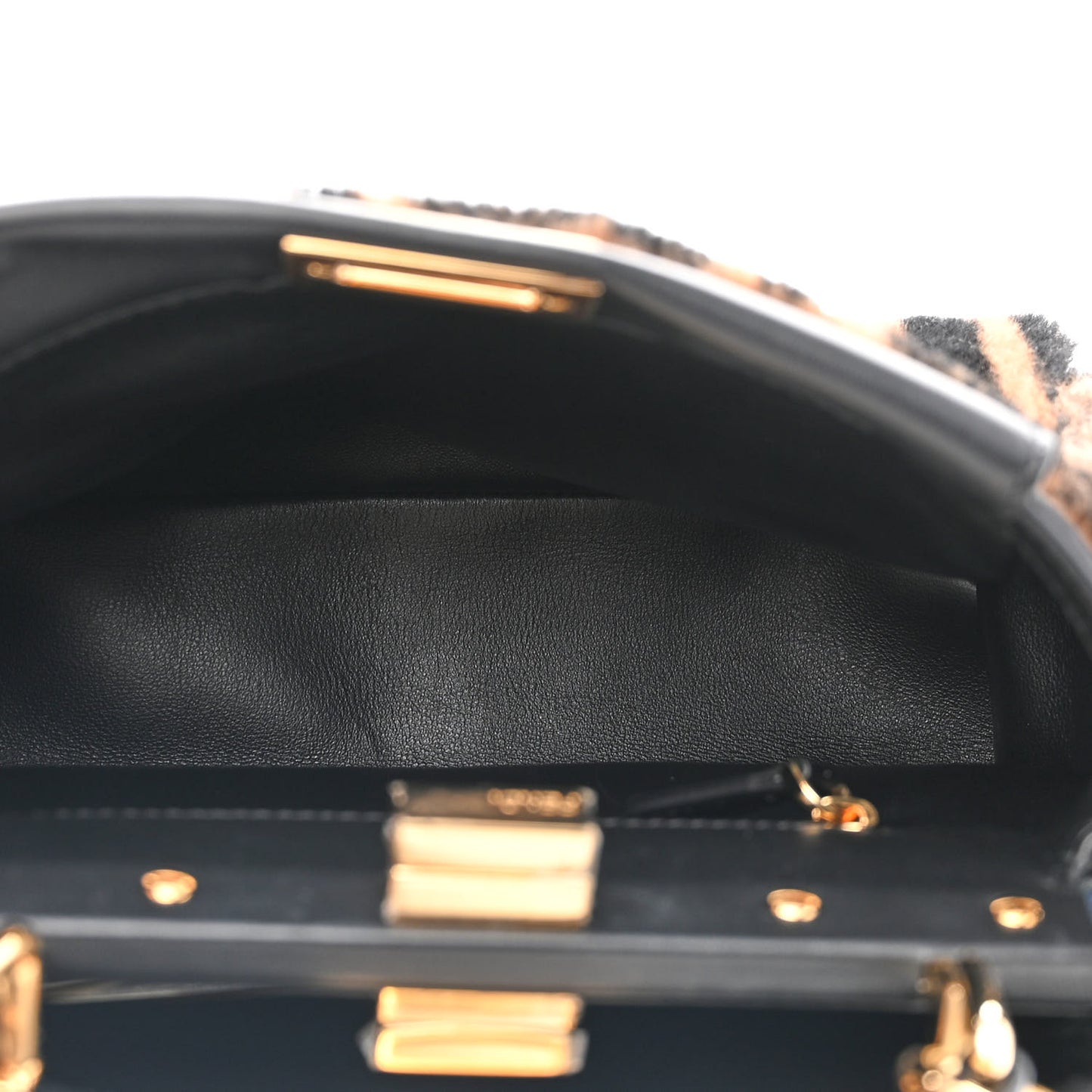 Shearling Nappa Macro FF 1974 Mini Peekaboo Iconic Satchel Tobacco Black
