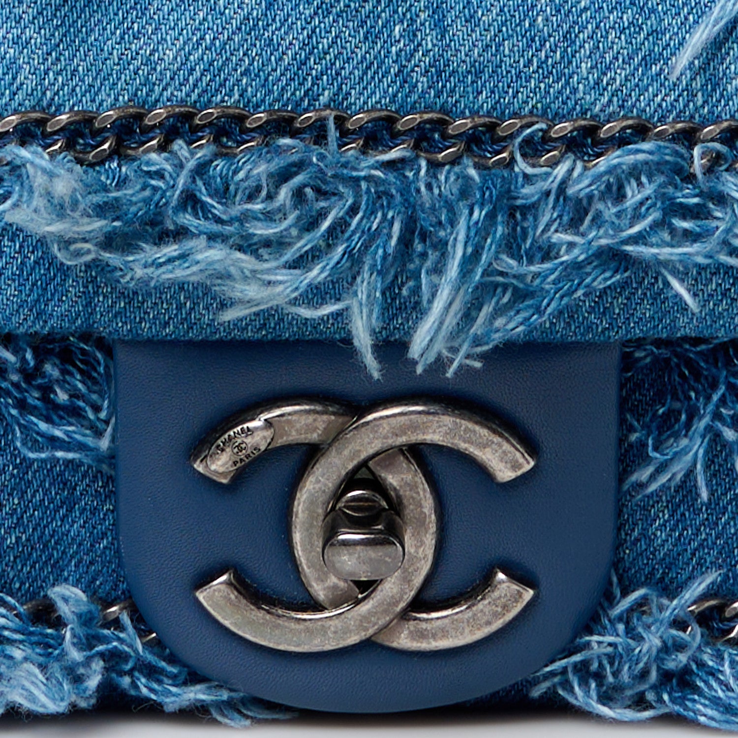 Chanel Calfskin Denim Paris Dubai Fringe Chains Small Flap Blue 9 of 12
