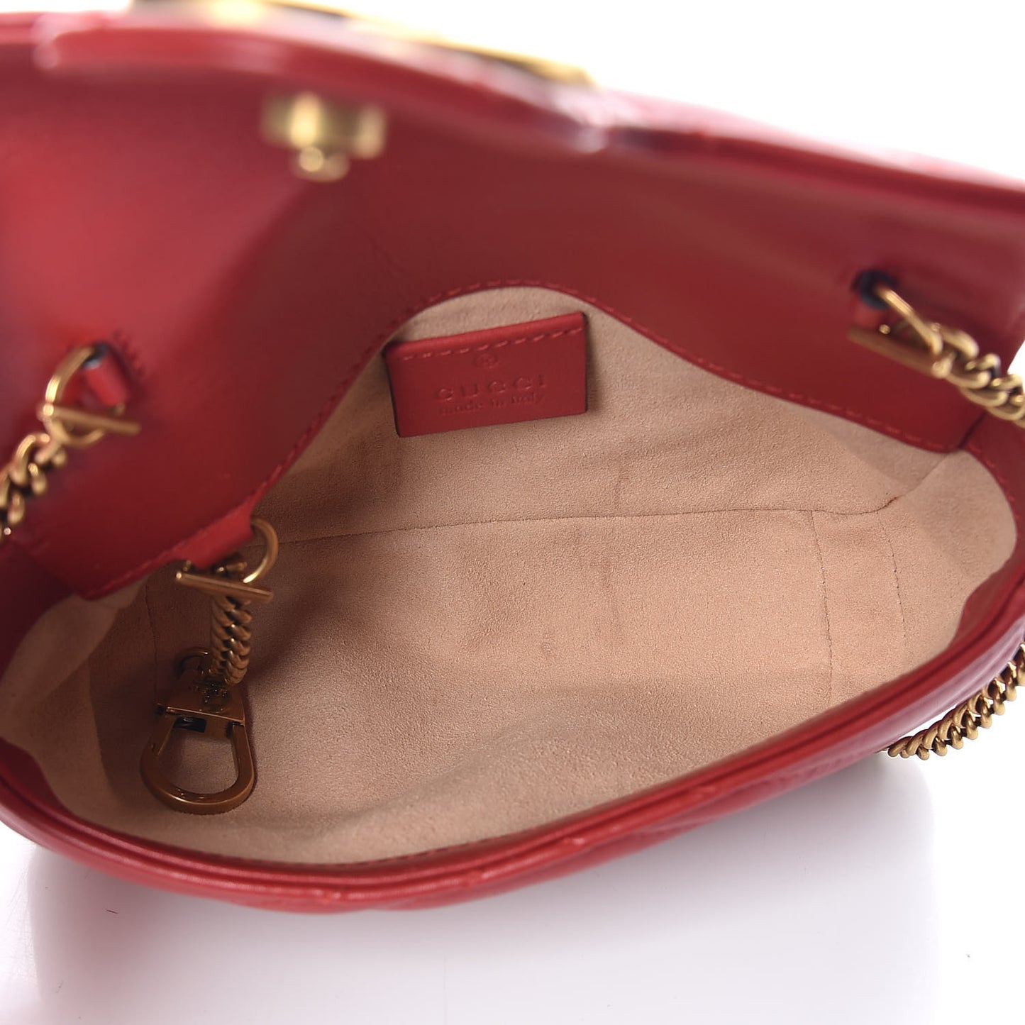 Calfskin Matelasse Super Mini GG Marmont Shoulder Bag Hibiscus Red
