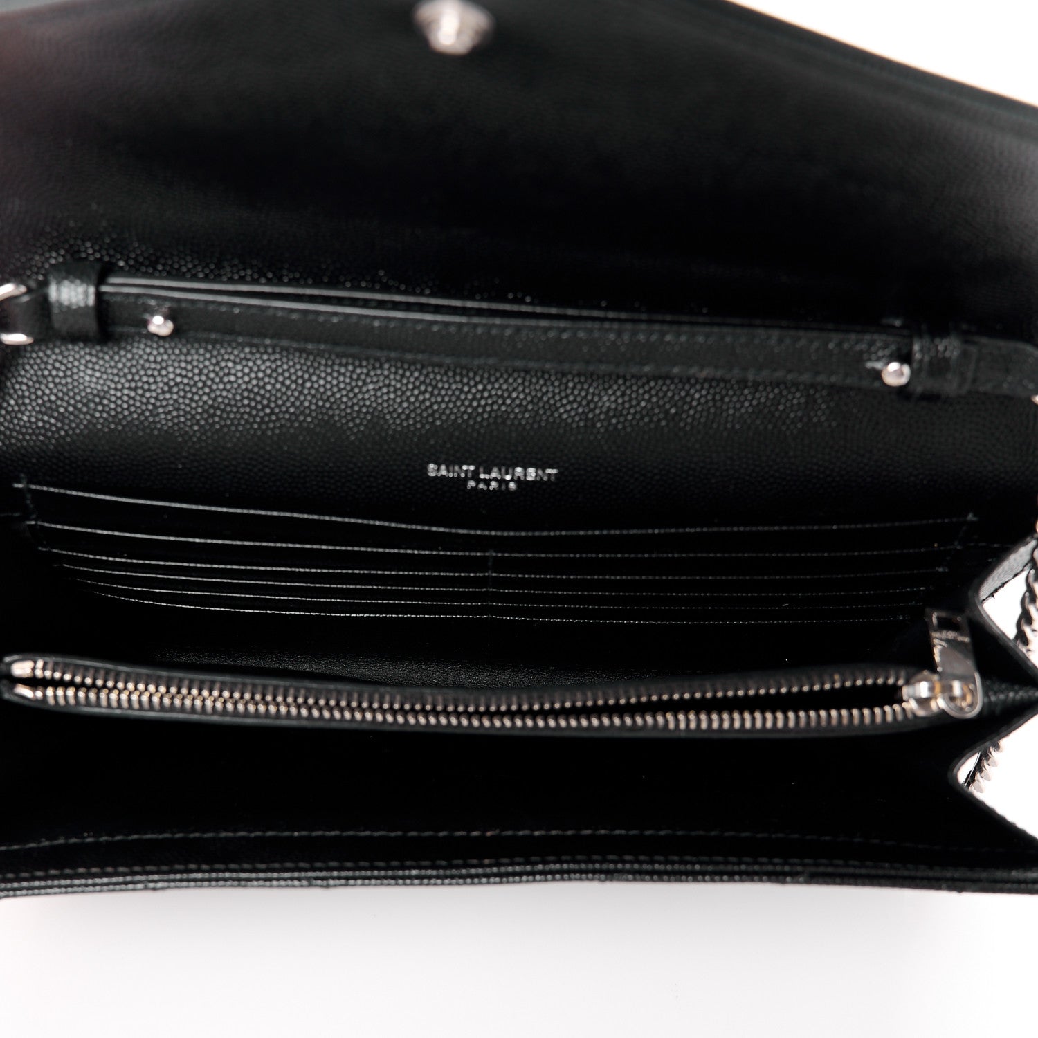 Saint Laurent Grain De Poudre Matelasse Chevron Monogram Chain Wallet Black 5 of 11