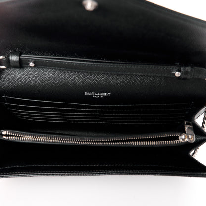 Saint Laurent Grain De Poudre Matelasse Chevron Monogram Chain Wallet Black 5 of 11