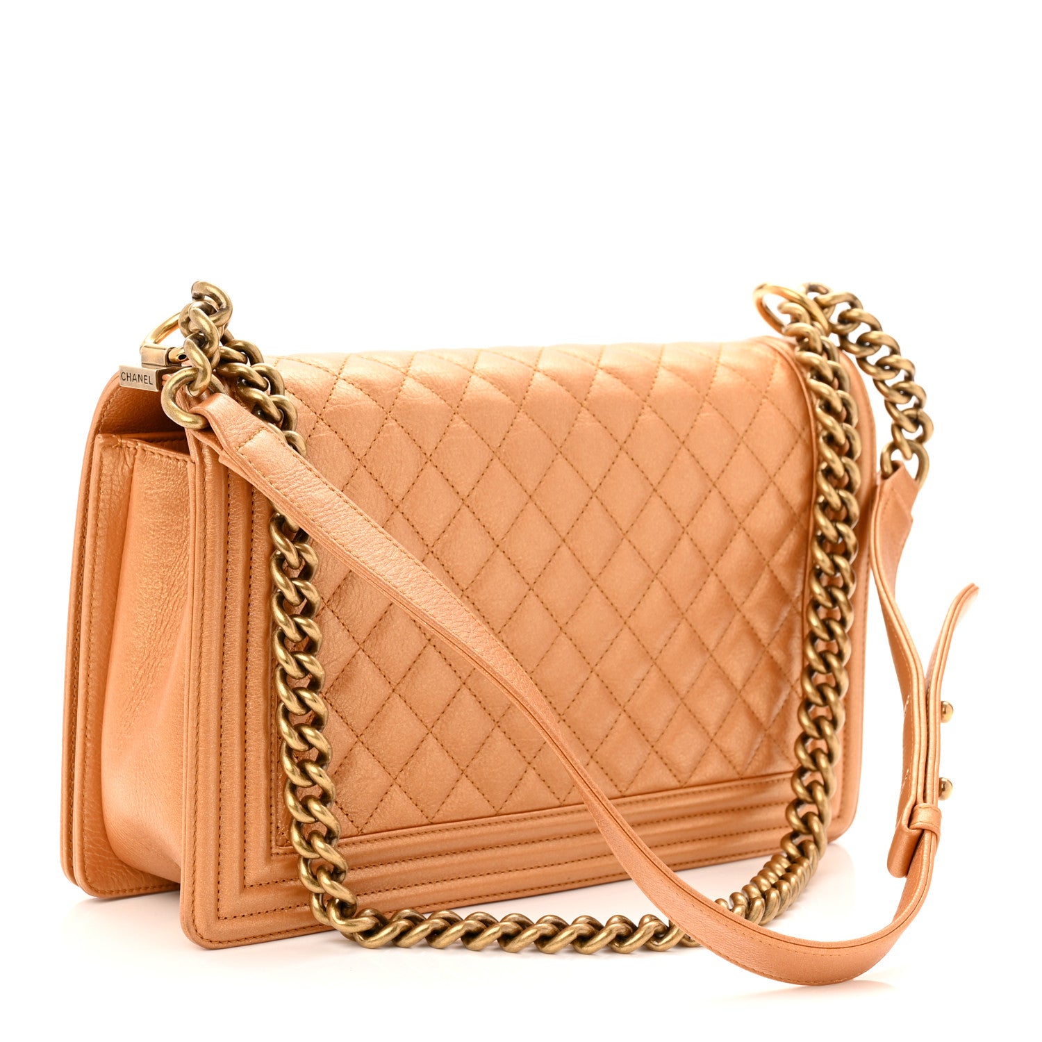 Chanel Metallic Calfskin Quilted New Medium Boy Flap Dark Gold 5 of 19