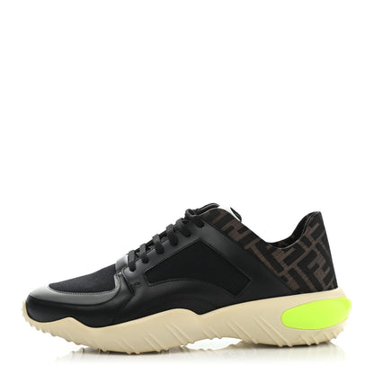 Fendi Jersey Vitello Fabric Jacquard FF Mens Refract Sneakers 8 Black Maya Grigio 1 of 8
