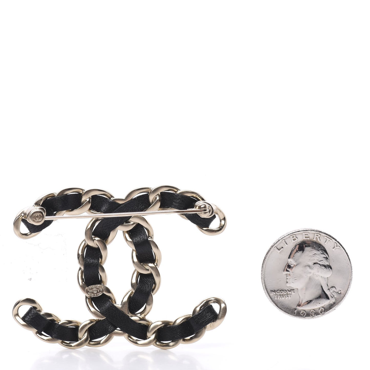 Lambskin Chain CC Brooch Black Gold